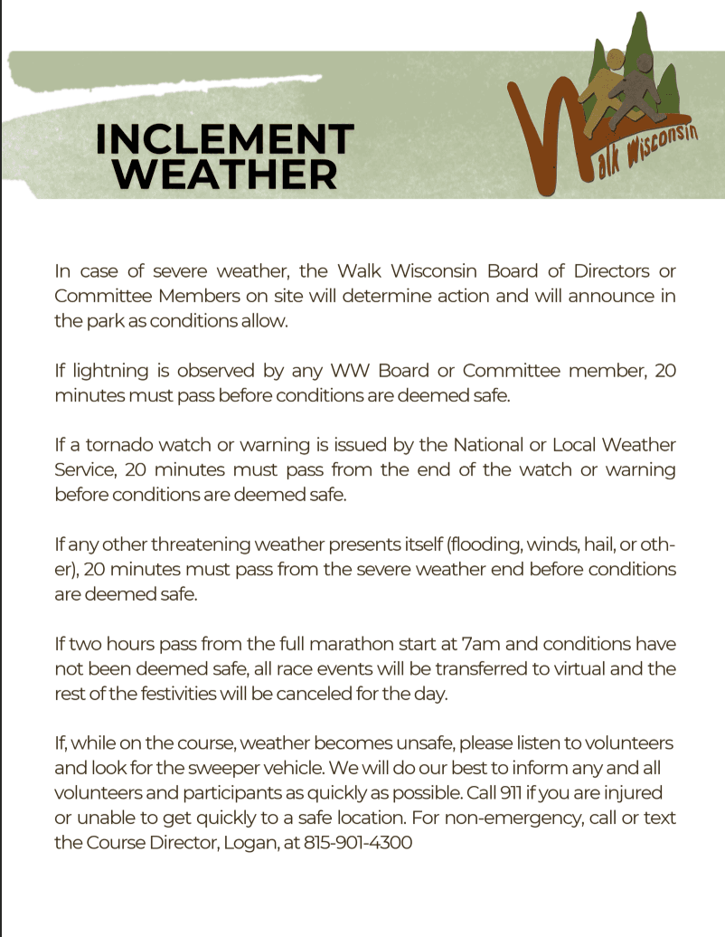 Walk Wisconsin inclement weather plan
